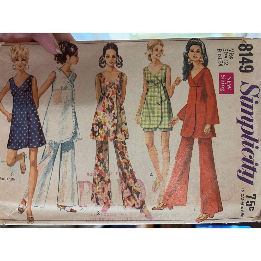 1969 SIMPLICITY #8149 - LADIES BELL BOTTOMs TUNIC Sewing PATTERN 12 Cut Complete